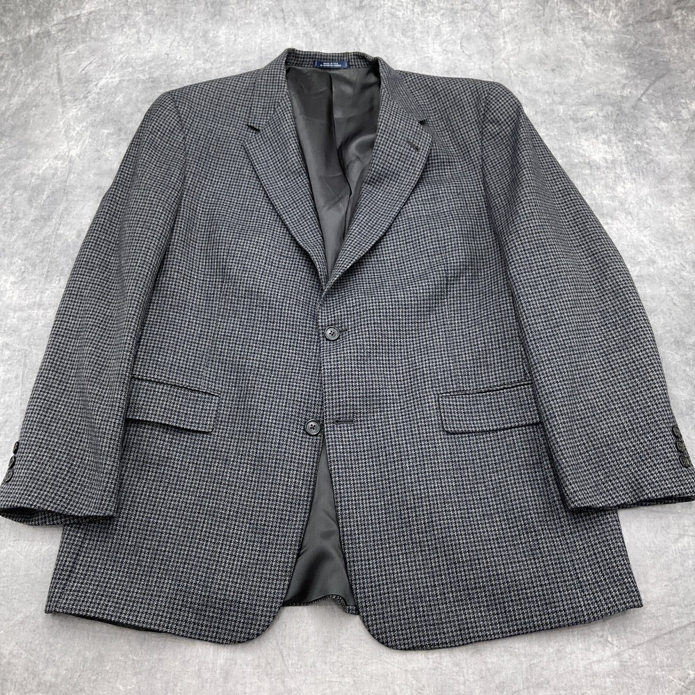 Austin Reed London Blazer Men 44R Black Blue Houndstooth Wool Coat Union USA VTG